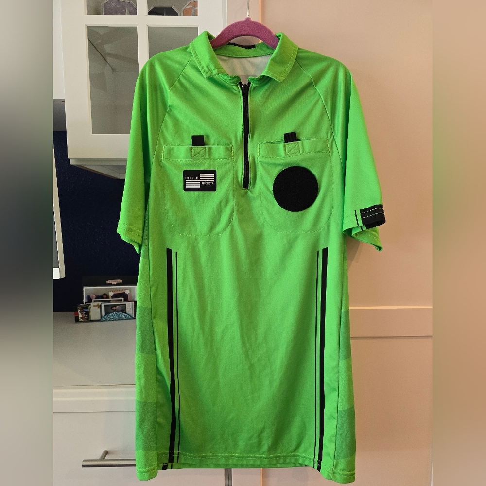 Womens US Soccer Federation Soccer Referee Green Quarter Zip Short Sleeve